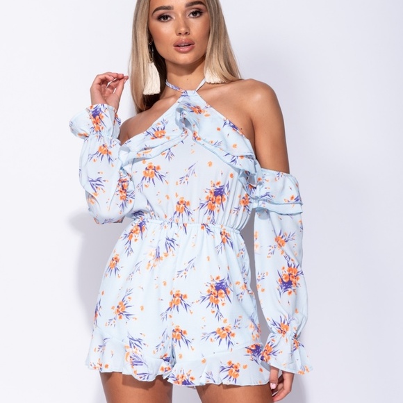Tahitian Goddess Blue Floral Ruffle Romper - Picture 7 of 7